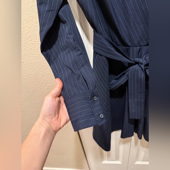 NWT Club Monaco Donisha Dress Long Sleeve Navy Belted Modern Preppy Feminine, 2 - Picture 8 of 9